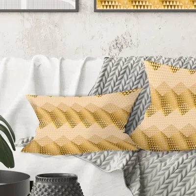Design Art Golden Triangular Wavess I - Mid-century Modernprinted Throw Pillow