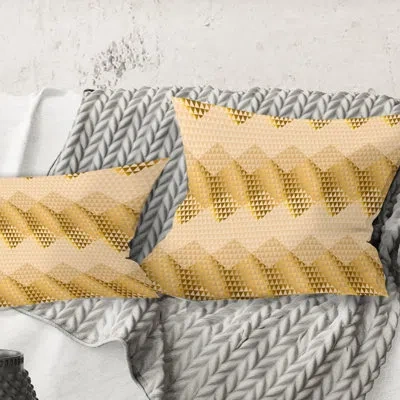 Design Art Golden Triangular Wavess I - Mid-century Modernprinted Throw Pillow In Yellow