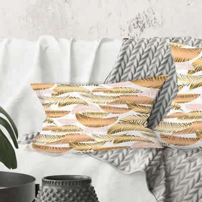 Design Art Golden Tropical Pattern Iii - Mid-century Modern Printed Throw Pillow