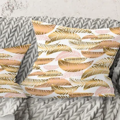 Design Art Golden Tropical Pattern Iii - Mid-century Modern Printed Throw Pillow In Green