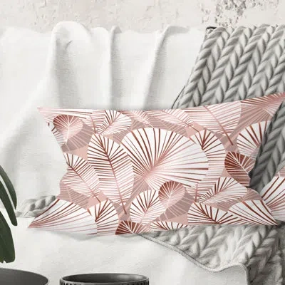 Design Art Golden Tropical Pattern Iv - Mid-century Modern Printed Throw Pillow In Pink