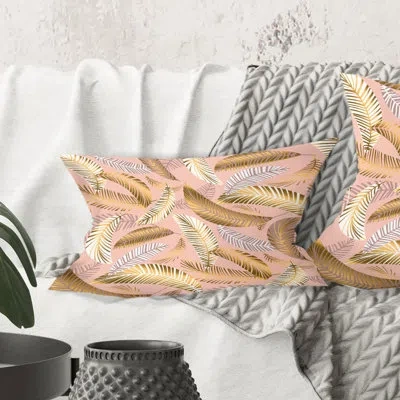 Design Art Golden Tropical Pattern V - Mid-century Modern Printed Throw Pillow