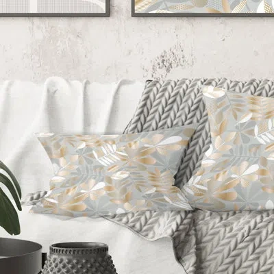 Design Art Golden Tropical Pattern Viii - Mid-century Modern Printed Throw Pillow