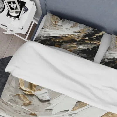 Design Art Golden Wave Reflections Vi - Abstract Painting Duvet Cover Set - Microfiber Polyester In Black;gold