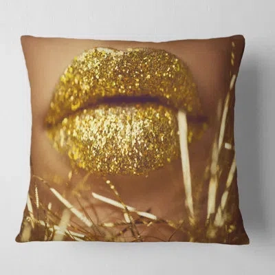 Design Art Golden Woman Lips - Modern Printed Pillow