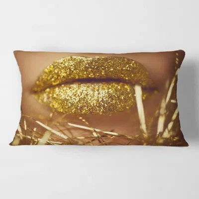 Design Art Golden Woman Lips Rectangular Pillow Cover & Insert