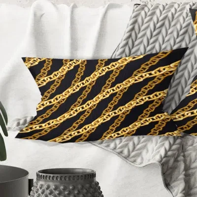 Design Art Golden Zigzag Chain - Mid-century Modern Printed Throw Pillow