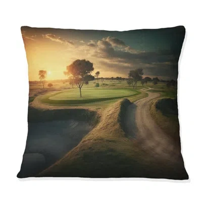Design Art Golf Course At Sunset I - Sport Golf Printed Throw Pillow In Green;yellow