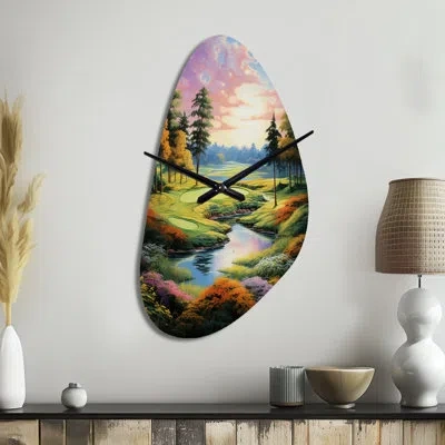 Design Art Golf Enchanted Greens - Golf Unique Shape Metal Wall Clock, Green Asymmetrical Clock Print