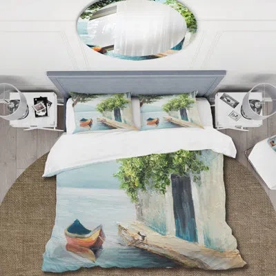 Design Art Gondola In Venice On A Beautiful Summer Day - Nautical Duvet Cover Set - Microfiber Polyester In Green