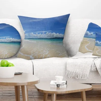 Design Art Gorgeous Beach In Summertime - Sea & Shore Printed Pillow In Blue;black;brown;green;red;yellow
