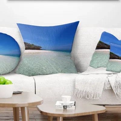 Design Art Gorgeous Blue Beach During Summer - Sea & Shore Printed Pillow