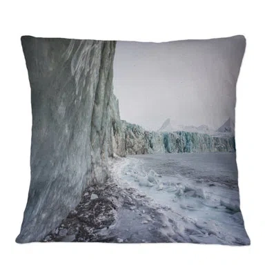 Design Art Gorgeous Picture Of An Ice Wall - Nautical & Coastal Printed Throw Pillow In White