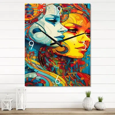Design Art Gorgeous Robot Couple In Love - Robot Wall Clock In Blue;yellow