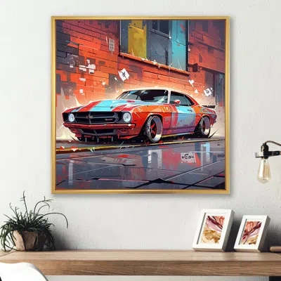 Design Art Graffity Car In Tokyo - Car/van Canvas Wall Art In Gold Floater Frame