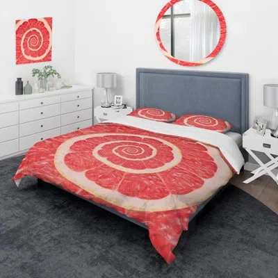 Design Art Grapefruit Infinity Spiral - Modern Duvet Cover Set - Microfiber Polyester In Pink