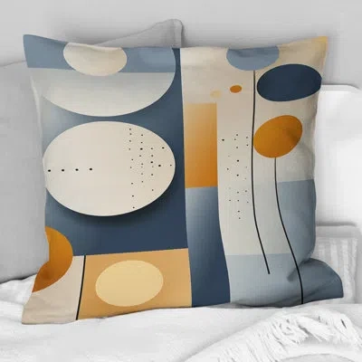 Design Art Graphic Circular Geometric In Yellow And Blue - Abstract Midcentury Printed Throw Pillow