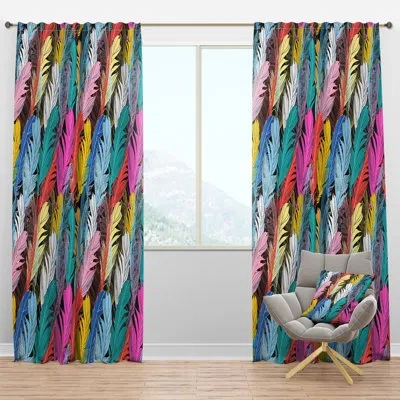 Design Art Graphic Pattern Multicolored Feathers - Bohemian Velvet Curtain - Room Darkening - 1 Panel