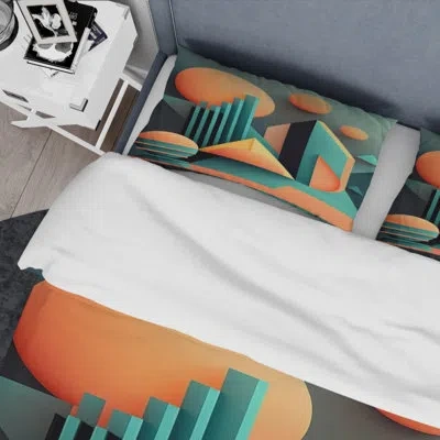 Design Art Graphic Retro Compositions Ii - Abstract Geometric Duvet Cover Set - Microfiber Polyester In Blue;gray