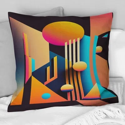 Design Art Graphic Retro Compositions Iii - Abstract Geometric Printed Throw Pillow In Blue;gray