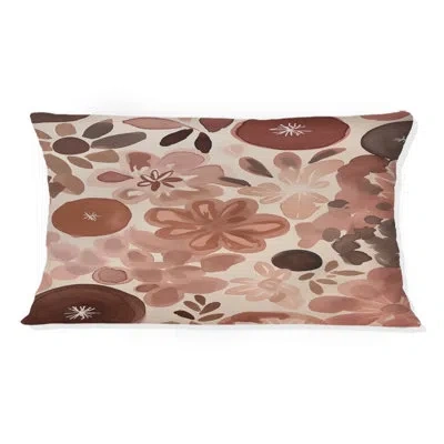 Design Art Graphic Wildflowers In Retro Pink Pastel I - Abstract Botanicals Printed Throw Pillow In Brown