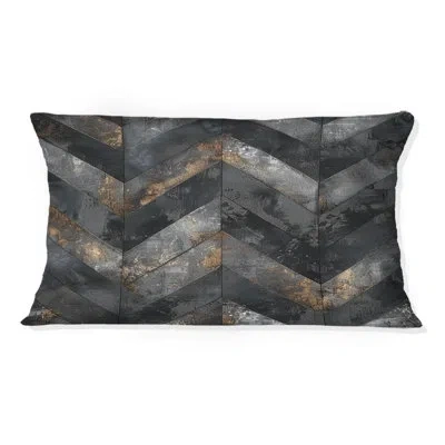 Design Art Gray Black Chevron Magic I - Transitional Lumbar Pillow In Black;gray