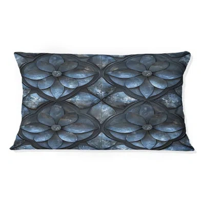 Design Art Gray Black Geo Bloom I - Transitional Lumbar Pillow In Black;gray