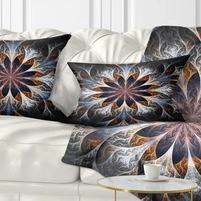 Design Art Gray Brown Digital Art Fractal Flower - Floral Printed Throw Pillow