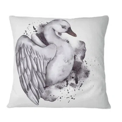 Design Art Gray Duck With Open Wings - Traditional Printed Throw Pillow In Black