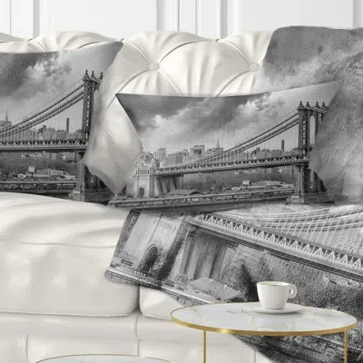Design Art Gray Manhattan Skyline - Cityscape Printed Pillow