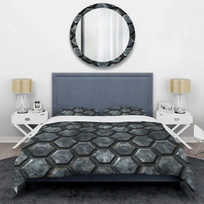Design Art Gray Metallic Octagon - Glam Duvet Cover Set In Gray;silver