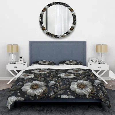 Design Art Gray Silver Sparkling Flower Glam Iii - Glam Duvet Cover Set In Gray;silver