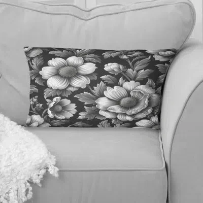 Design Art Gray White Floral Blooming Gardens - Transitional Lumbar Pillow In White;gray