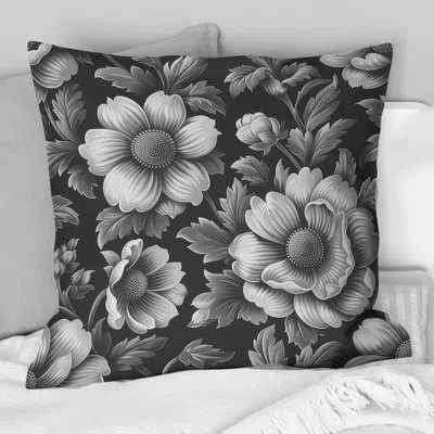 Design Art Gray White Floral Blooming Gardens - Transitional Throw Pillow In White;gray