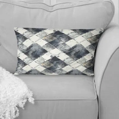Design Art Gray White Gingham Print - Traditional Lumbar Pillow In White;gray