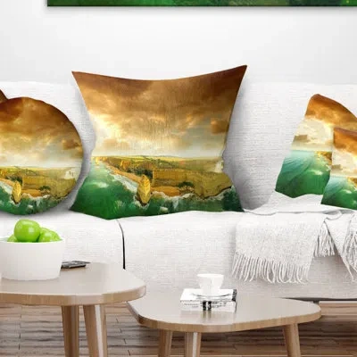 Design Art Great Ocean Road Australia Sea & Shore Printed Pillow In Orange,green