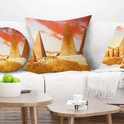 Design Art Great Pyramids At Giza - Landscape Printed Pillow In Yellow