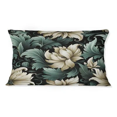 Design Art Green & Beige Initriguing Beauty Floral Pattern - Floral Printed Pillow In White;green