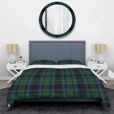 Design Art Green And Blue Checked Tartan - Abstract Duvet Cover Set - Microfiber Polyester In Blue,green