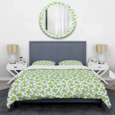 Design Art Green And Blue Circle Dots - Abstract Duvet Cover Set - Microfiber Polyester In Blue;green