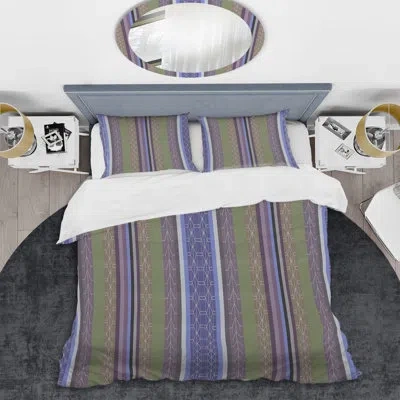 Design Art Green And Blue Striped Pattern - Abstract Duvet Cover Set - Microfiber Polyester In Blue,green