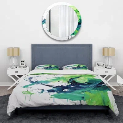 Design Art Green And Blue Surreal Swirls Charm Ii - Abstract Duvet Cover Set In Blue;green