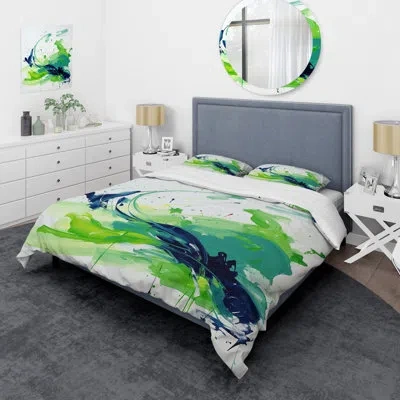 Design Art Green And Blue Surreal Swirls Charm Iii - Abstract Duvet Cover Set In Blue;green