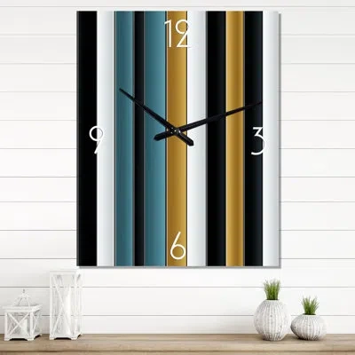 Design Art Green And Gold Classic Pinstripe Pattern - Modern Wall Clock In Green;gold