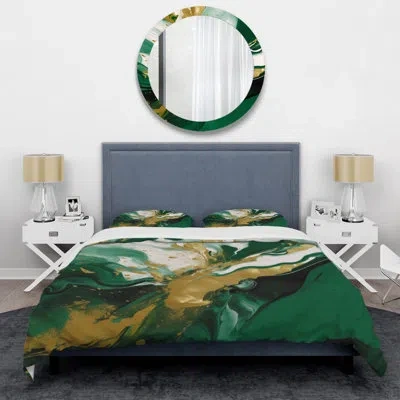 Design Art Green And Gold Liquid Magic Ii Beddingmicrofiber / Polyester Duvet Cover Set In Green;gold
