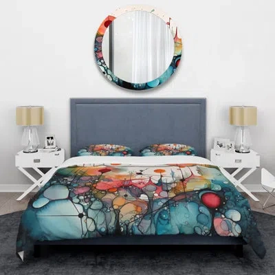 Design Art Green And Orange Ethereal Terrains Iii Beddingmicrofiber / Polyester Duvet Cover Set In Green;orange