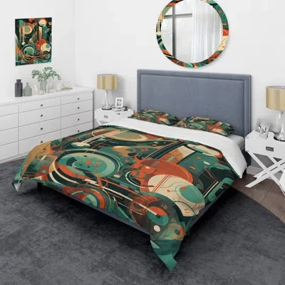 Design Art Green And Orange Mid Century Innovations Iv - Abstract Duvet Cover Set - Microfiber Polyester In Green;orange