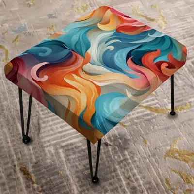 Design Art Green And Orange Swirling Harmony Waves - Abstract Rectangle Ottoman