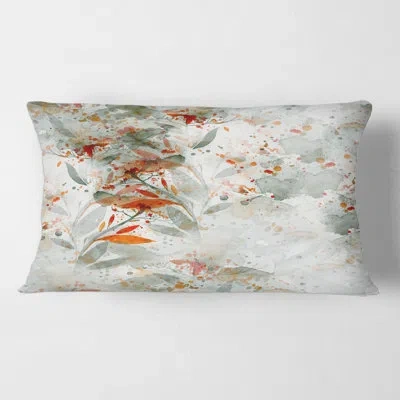Design Art Green And Orange Wildflowers Ii - Modern Printed Pillow