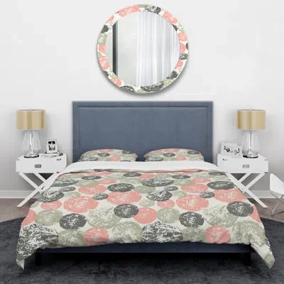 Design Art Green And Pink Circle Pattern - Abstract Duvet Cover Set - Microfiber Polyester In Green,pink